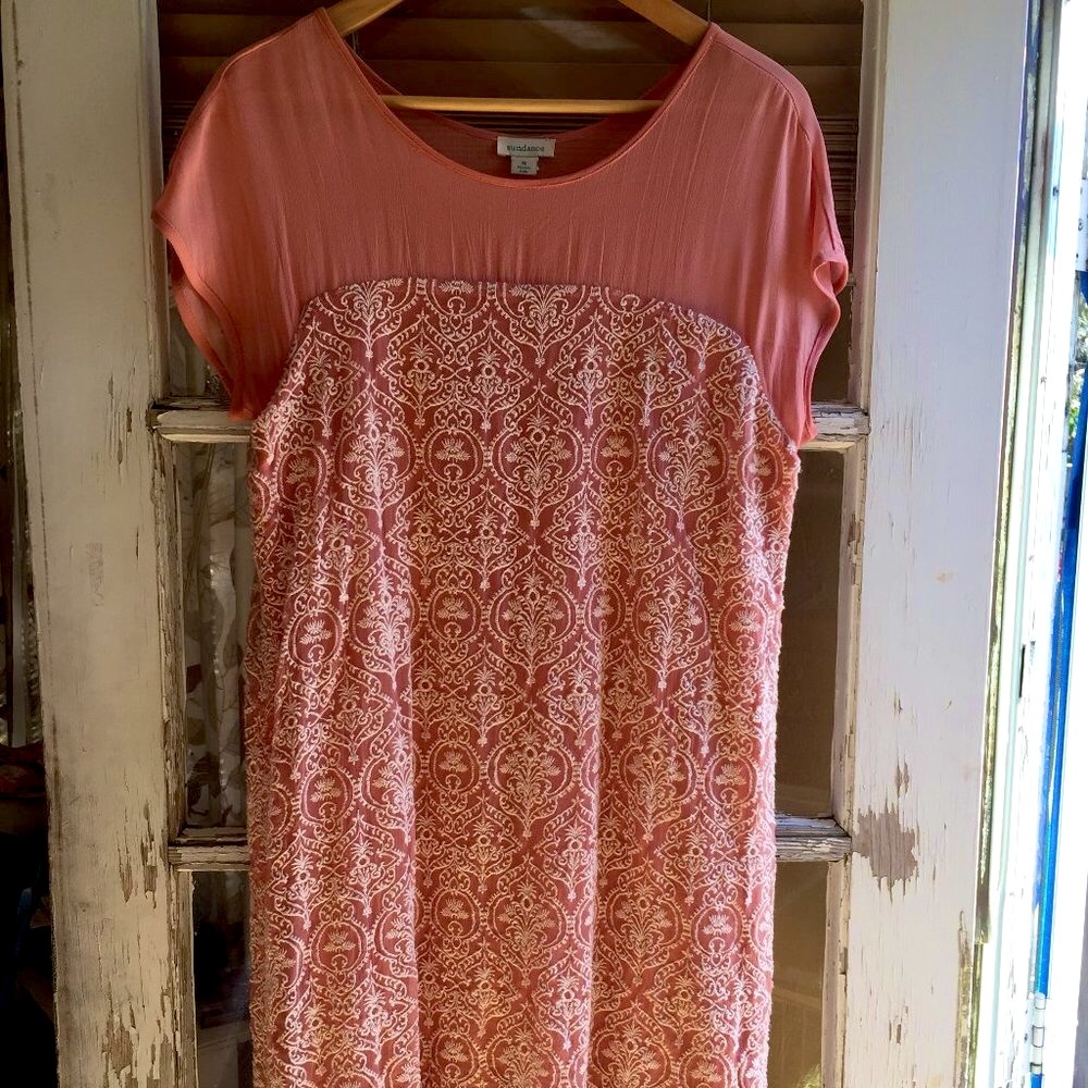 Sundance Rose Palace Embroidered Dress Pink Peach Size M